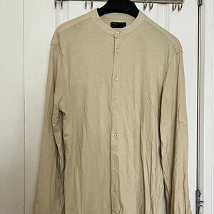 Excellent condition Beige Tan Henley collarless Men's long sleeve size XL